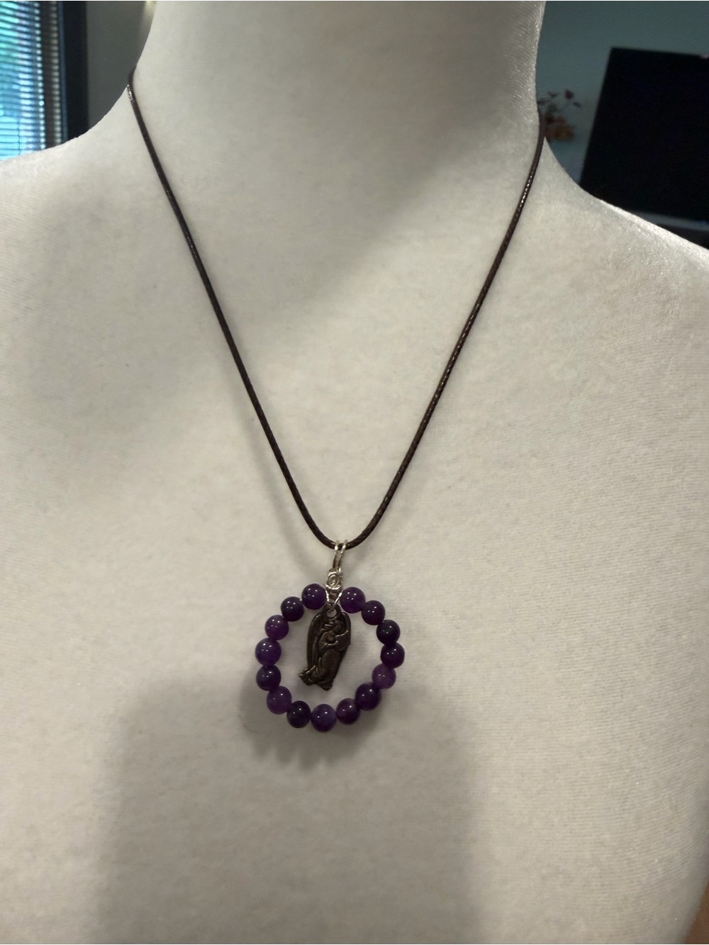 Purple Beaded Angel Pendant Necklace